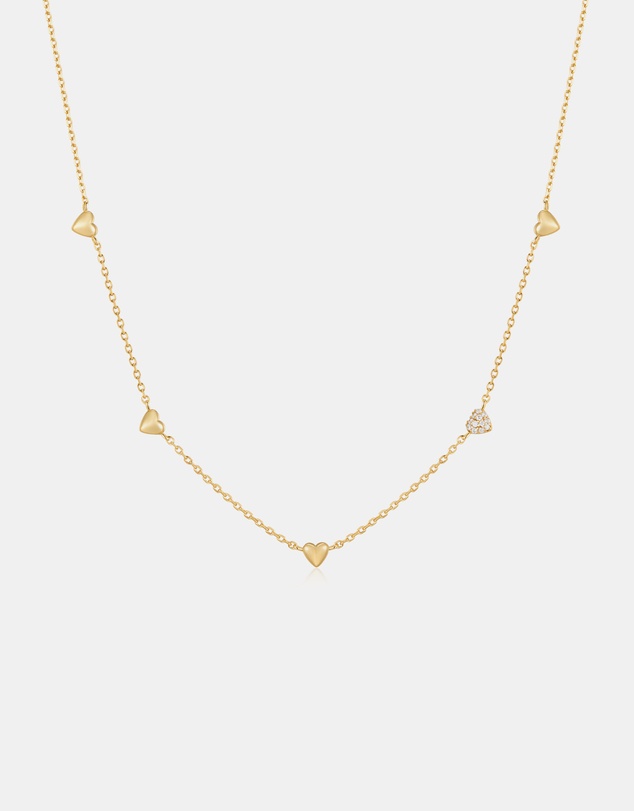 Ania Haie - Ania Haie Gold Pave Puffed Heart Station Necklace