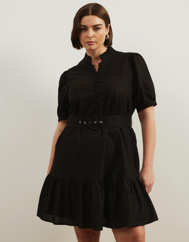 Atmos&Here Curvy - Bailey Button Front Linen Blend Mini Dress