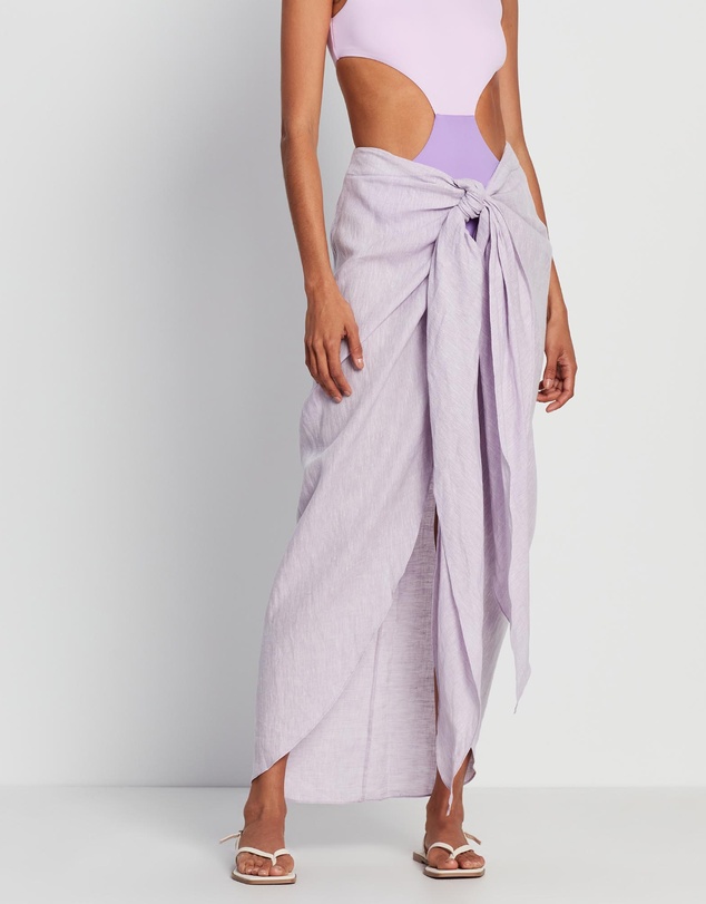 BONDI BORN - Organic Linen Tie Front Draped Skirt