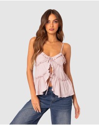 EDIKTED - Juniper Tie Front Ruffled Top