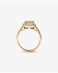 Michael Hill - Cushion Cut Green Amethyst Gemstone and 0.25 Carat TW Diamond Halo Ring in 10kt Yellow Gold