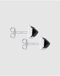 Kuzzoi - ICONIC EXCLUSIVE - Earrings Men Studs Pyramid Design Elegant with Onyx 925 Silver
