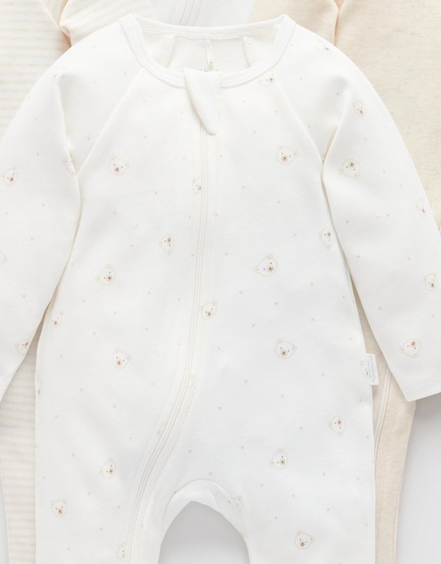 Purebaby - 4 Pack Zip Growsuit -Babies