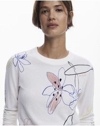 Desigual - Fine sweater with floral strokes