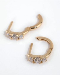 Lovisa - Gold Plated Sterling Silver Round Cubic Zirconia Huggie Earrings