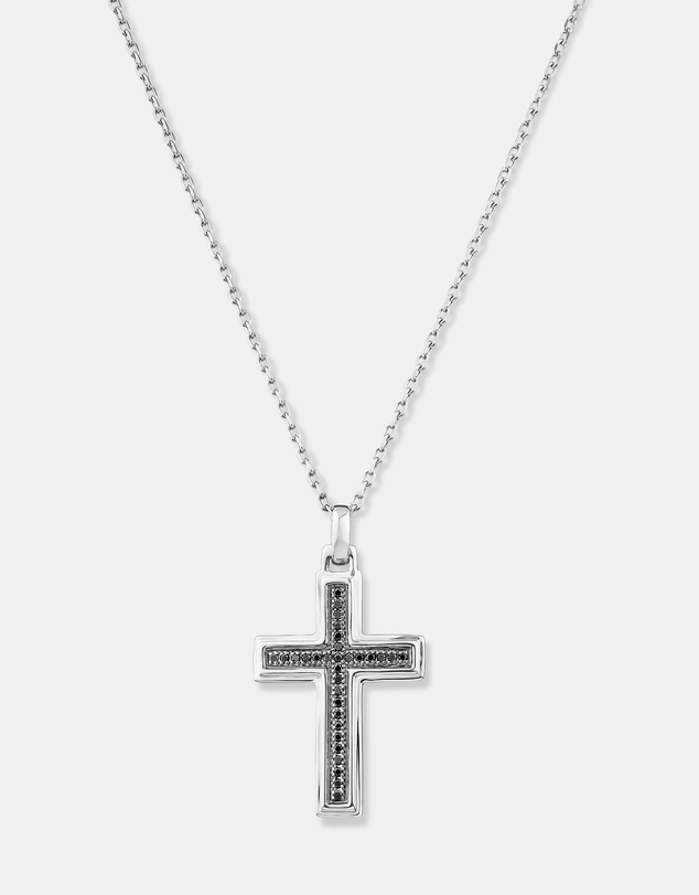 Michael Hill - Men's Silver Cross Necklace with 0.30 Carat TW of Black Diamonds