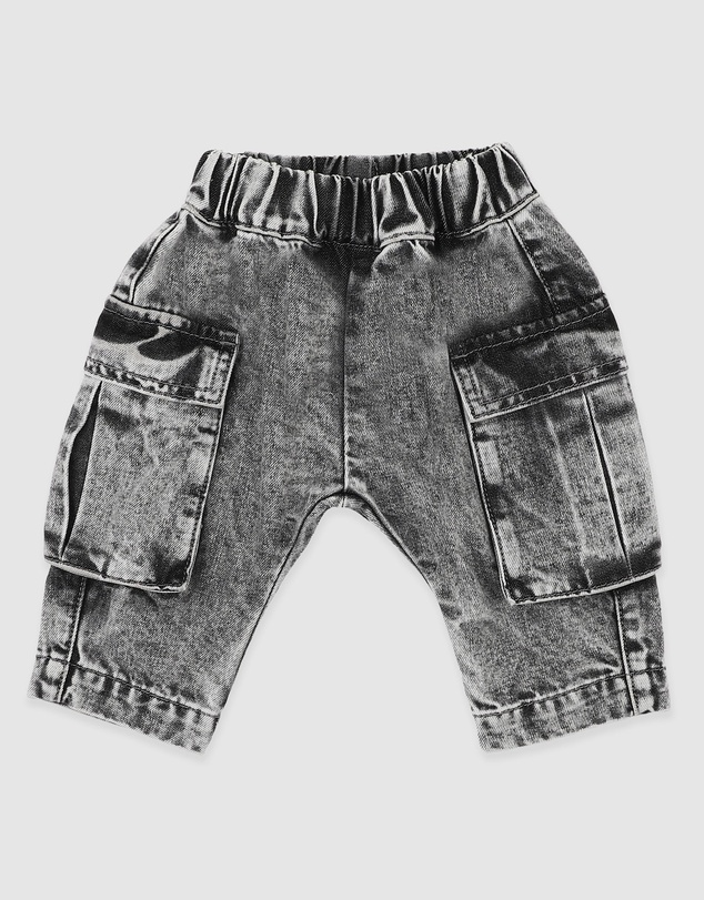 Fox & Finch - Washed Black Pull On Cargo Jeans