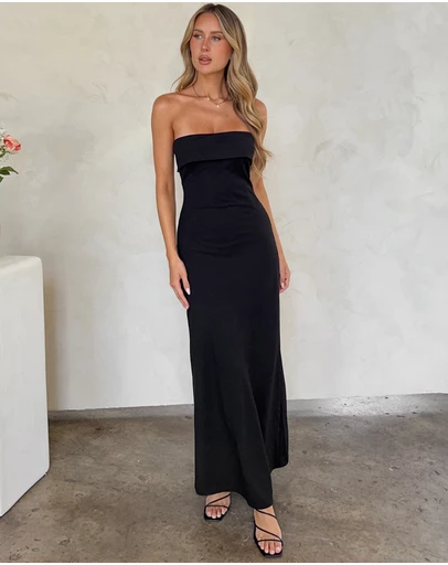 Beginning Boutique - Lei Strapless Black Maxi Dress