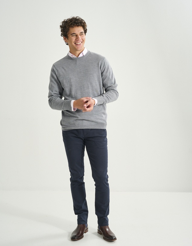 3 Wise Men - 3 Wise Men Driver Crew Neck Merino Knit - Grey Marle