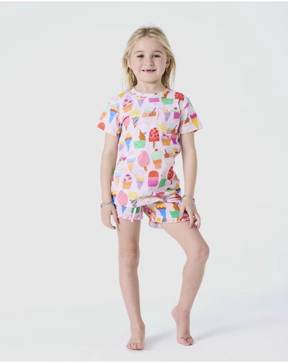 Kip&Co - Gelato Organic Cotton Short Sleeve Tee and Frill Shorts Pyjama Set - Kids-Teens