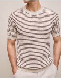 Trenery - Linen Cotton Rib Stripe Knit T-shirt in Flax