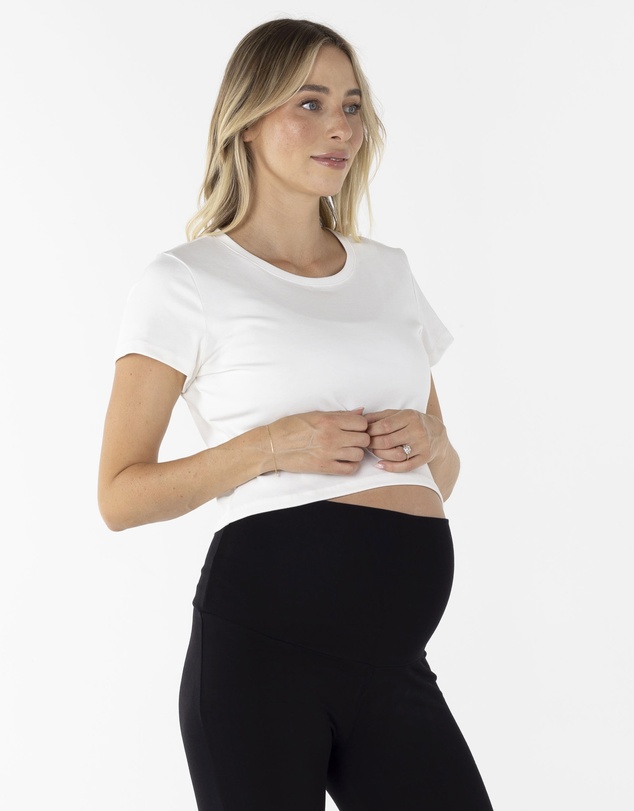 Angel Maternity - Celia Maternity Cotton Crop Tee - White