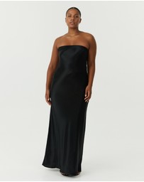Third Form - Satin Tie Back Strapless Maxi Dress