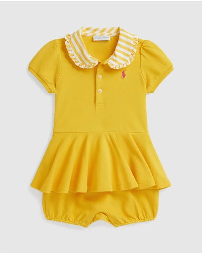 Polo Ralph Lauren - Contrast-Collar Mesh Bubble Shortall - Babies