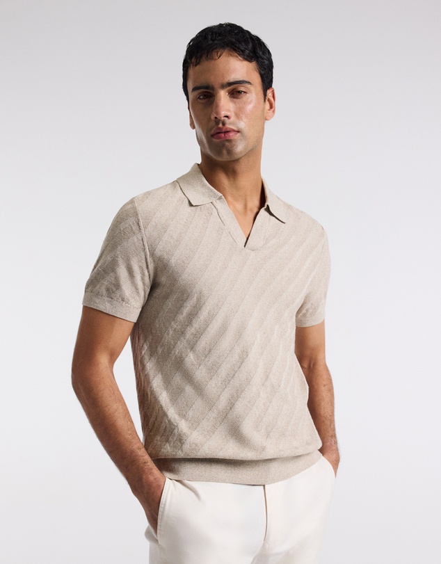 Calibre - Linen Blend Open Neck Polo Sand