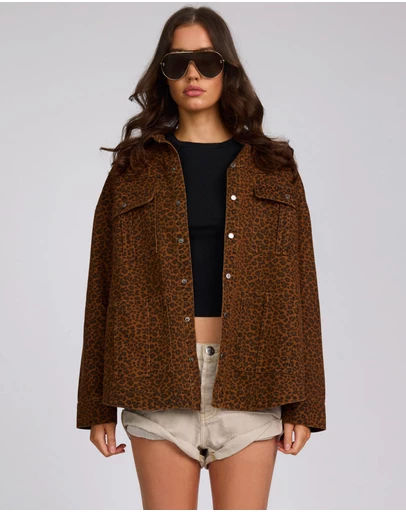 ONE TEASPOON - Longline Denim Jacket - Cheetah Print