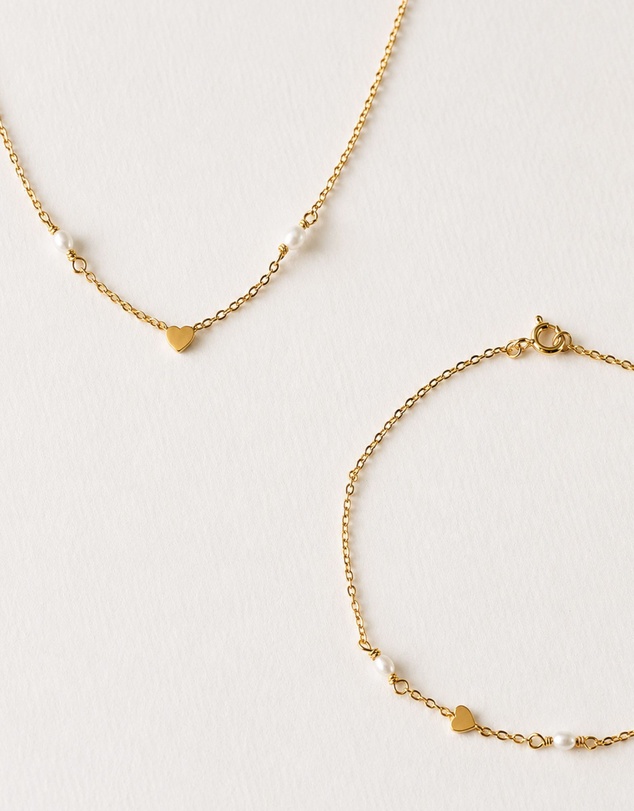 SAINT VALENTINE - Heart & Pearl Bracelet - Gold
