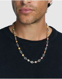 Nialaya Jewellery - Men's Silver Mariner Chain with Multicolored Pearls