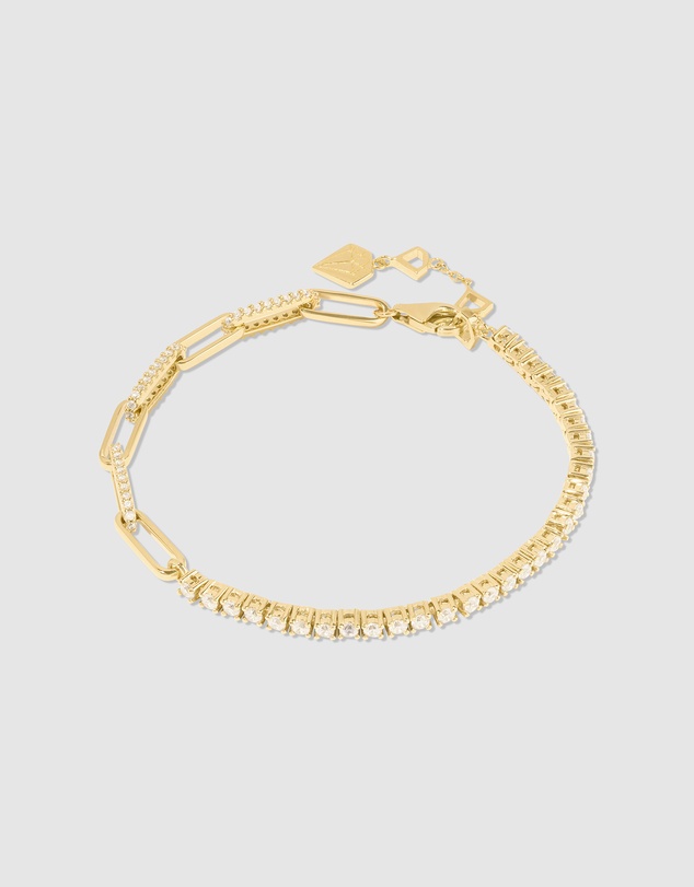 Wanderlust + Co - Pave Link Chain 14K Gold Vermeil Tennis Bracelet