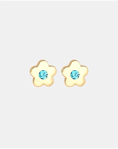 Elli Jewelry - Children's Blue Flower Crystal Stud Earrings in Gold-Plated 925 Silver