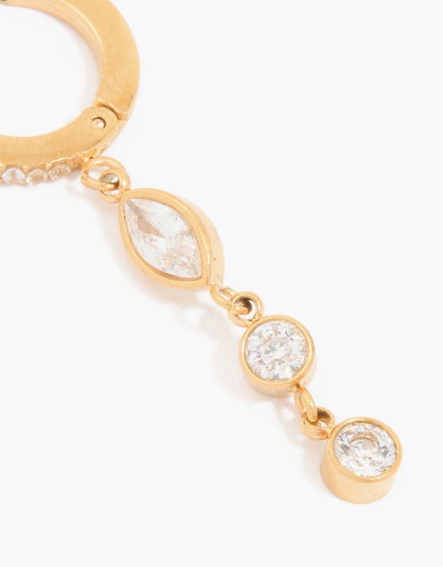 Lovisa - Waterproof Gold Plated Stainless Steel Cubic Zirconia Droplet Huggie Earrings