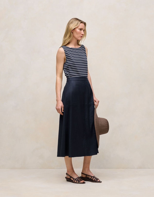 Trenery - Modal Cotton Stripe Boatneck Tank in Night Sky