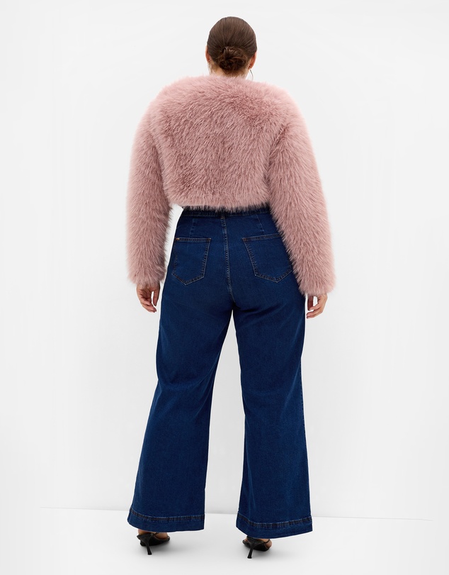 City Chic - Plus size Angelica Faux Fur Crop Jacket - deep blush