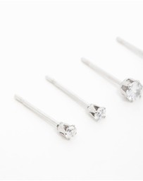 Lovisa - Surgical Steel Cubic Zirconia Stud Earrings 3-Pack