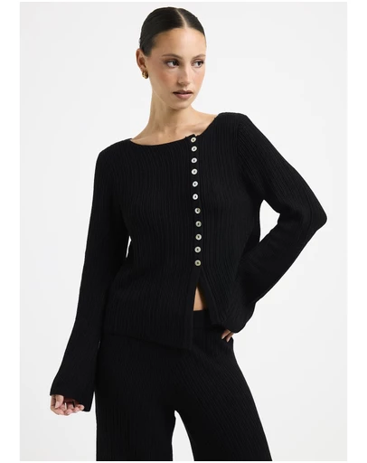 Subtitled - Ireland Off Shoulder Ribbed Long Sleeve Top