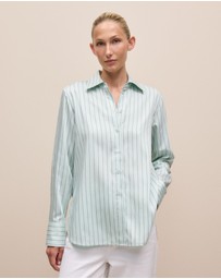 Trenery - Soft Stripe Long Sleeve Shirt in Faint Blue