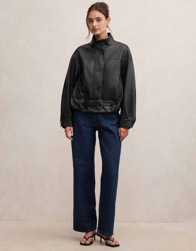 Forever New - Belle Faux Leather Belted Bomber Jacket
