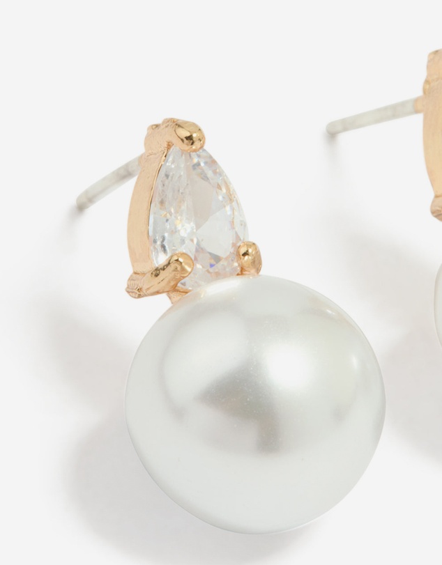 Lovisa - Gold Plated Mini Cubic Zirconia Pearl Drop Earrings