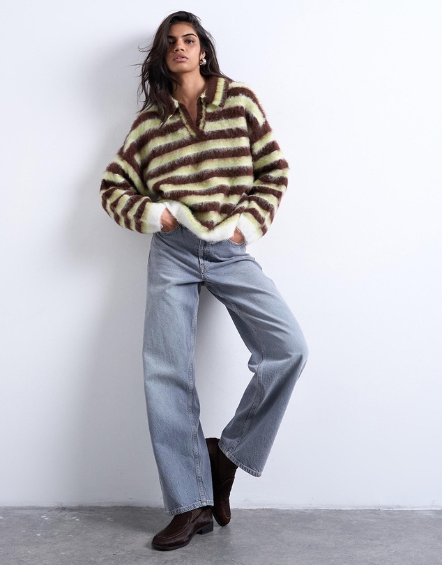 TOPSHOP - Knitted V-Neck Fluffy Polo