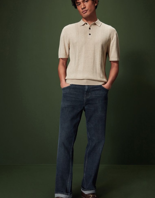 NEXT - Regular Vertical Texture Knitted Polo Jumper