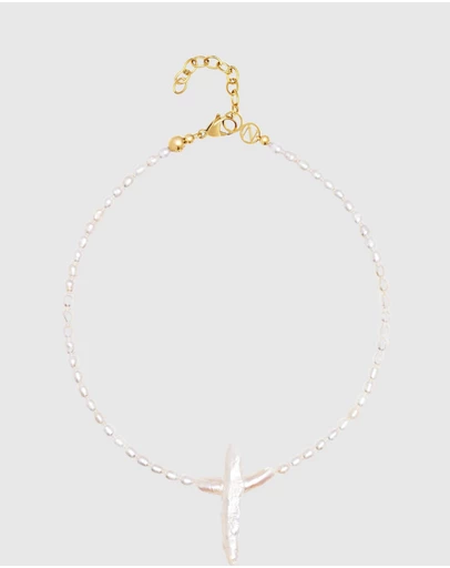 Nialaya Jewellery - Pearl Cross Choker
