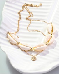 Elli Jewelry - Necklace Choker Layer Kauri Shell Coin 925 Silver Gold Plated