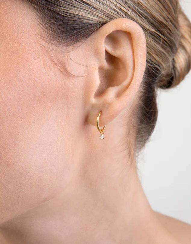 Lovisa - Gold Plated Sterling Silver Cubic Zirconia Dangle Hoop Earrings