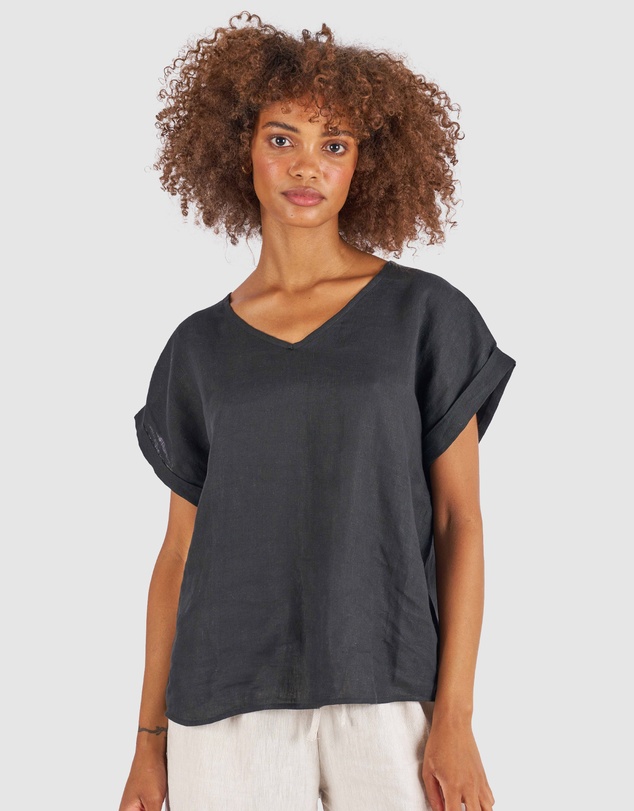CAMIXA - Martina Linen V-Neck T-shirt