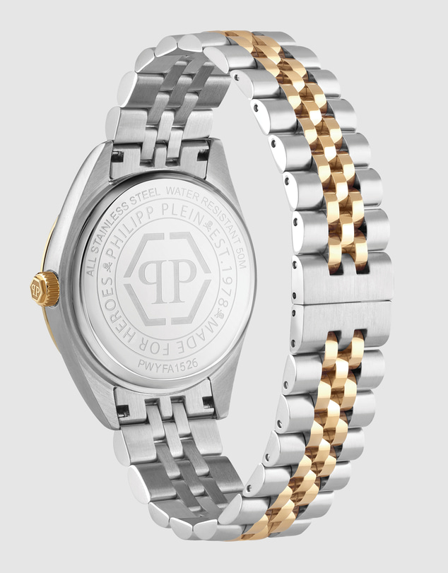 Philipp Plein - Philipp Plein Date Superlative 34mm Orange Dial Recycled Two-Tone Stainless Steel Bracelet Watch