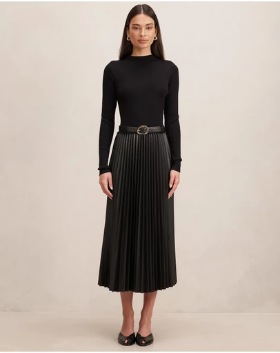 Forever New - Gianna Vegan Leather Pleated Midi Dress