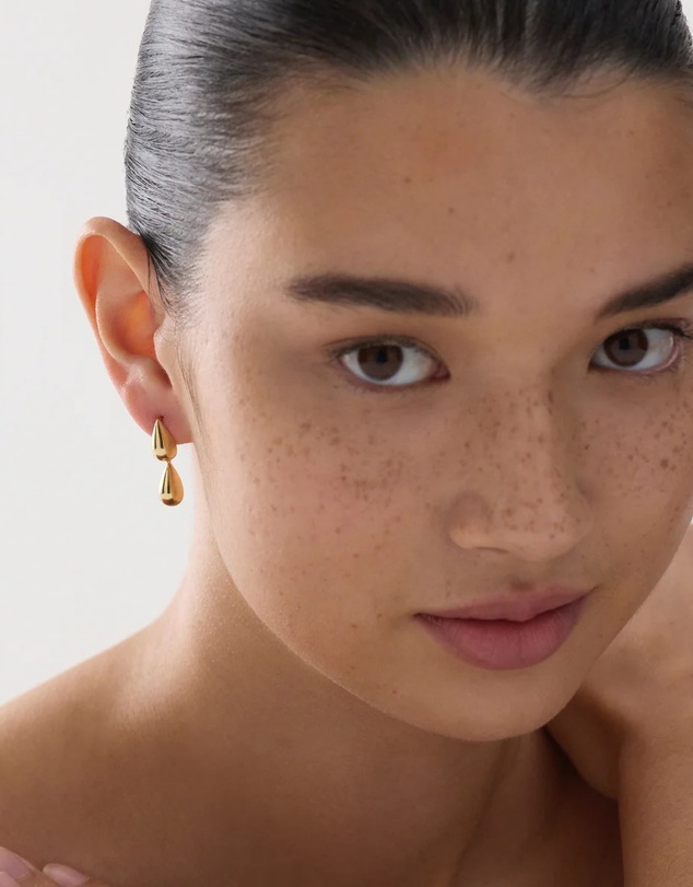 Najo - Liora Double Drop Yellow Gold Stud Earring