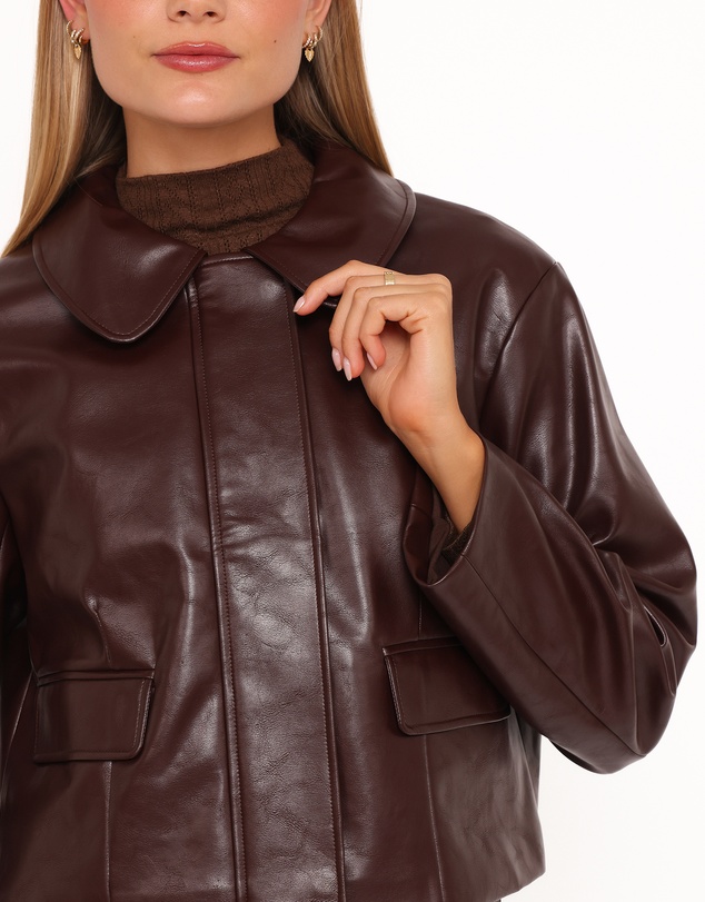 Petal & Pup - Haylie Crop Faux Leather Jacket - Burgundy