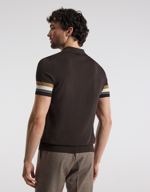 Calibre - Contrast Cuff Technical Knit Polo Chocolate