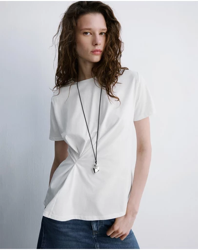 M.N.G - Cotton T-Shirt with Pucker Detail