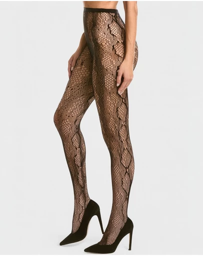 High Heel Jungle - Sleek Snakeskin Tights - Black