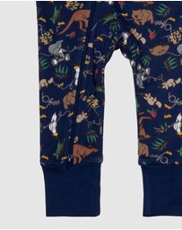 B Free Intimate Apparel - 100% Organic 2-Way Zip Sleepsuit - Baby & Toddler Navy Native Aussie Animals