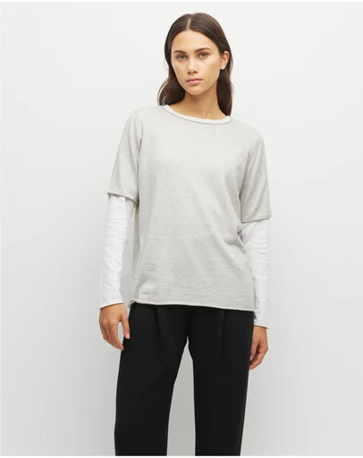 JH Lounge - JHL Crew T (Fine Cotton Cashmere) Soft Grey Marle
