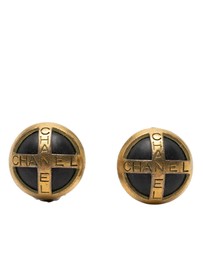 Pre-Loved by Azura Reborn - Pre-Loved Gold Plated and Acrylic Logo Round Button Clip On Earrings