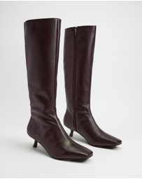 AERE - Maria Leather Knee High Kitten Heel Boots
