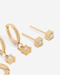 Lovisa - Waterproof Gold Plated Stainless Steel Diamante Earrings 3-Pack